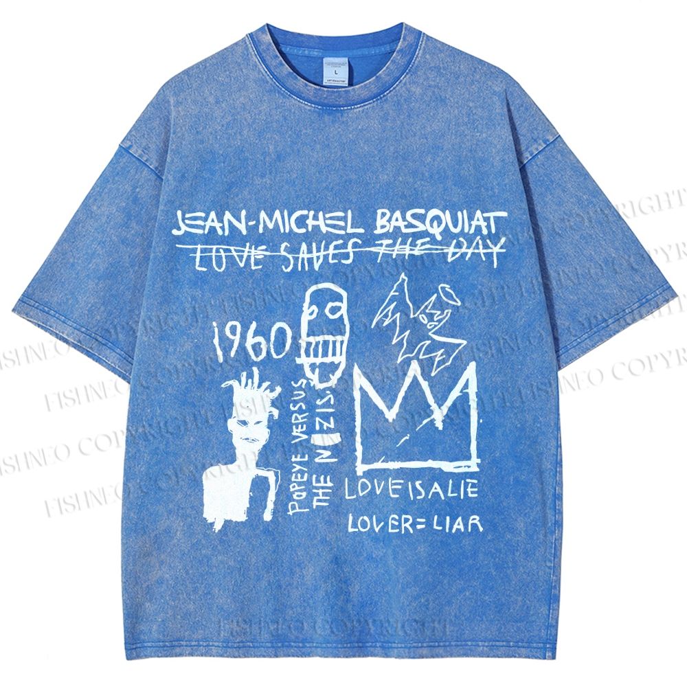 Unisex Jean-Michel Basquiat Graffiti Printed Washed Tee