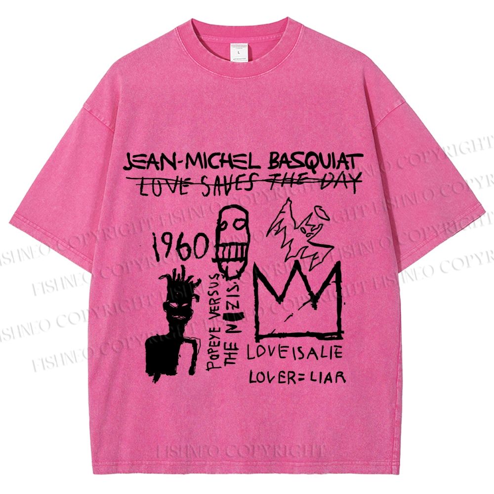 Unisex Jean-Michel Basquiat Graffiti Printed Washed Tee