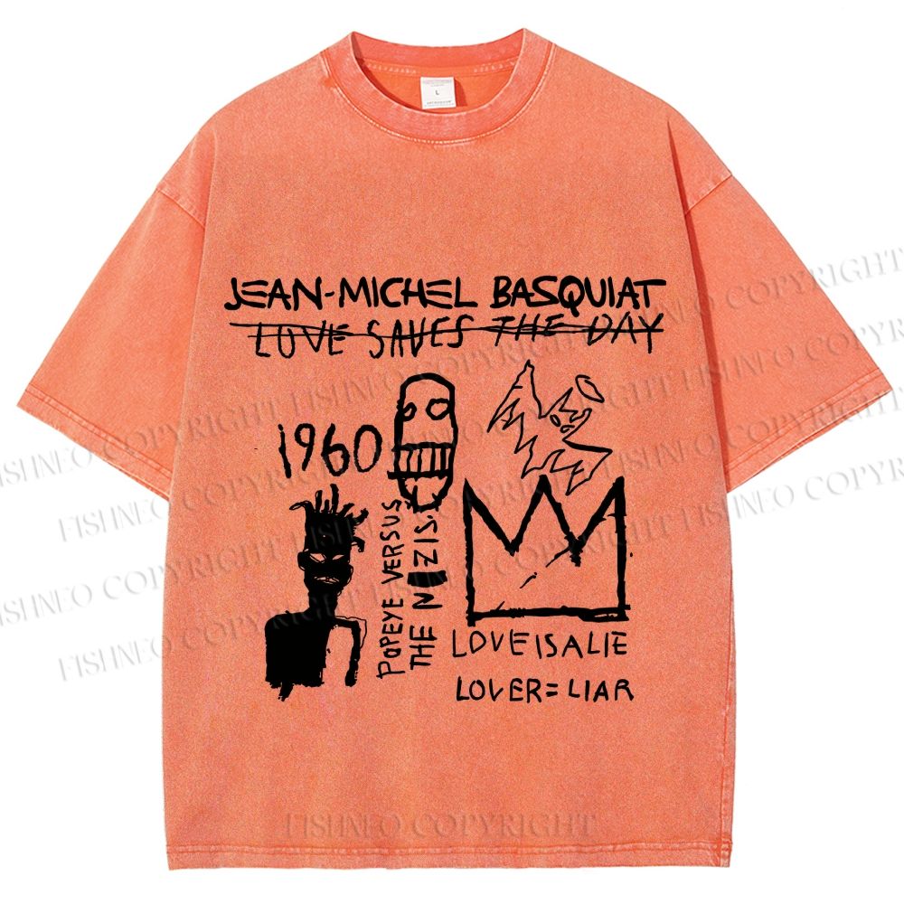 Unisex Jean-Michel Basquiat Graffiti Printed Washed Tee