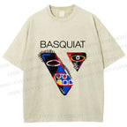 Unisex Jean-Michel Basquiat Face Graffiti Printed Washed Tee