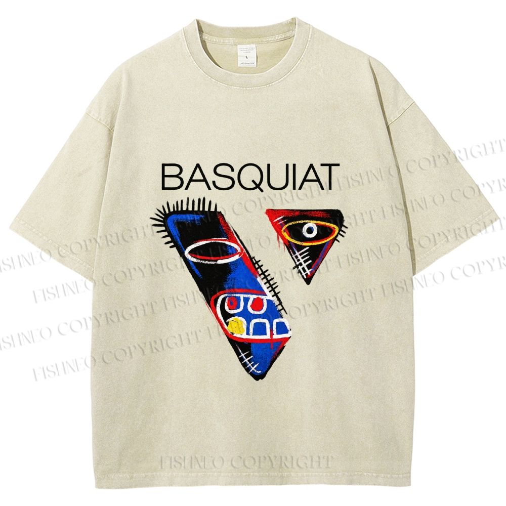 Unisex Jean-Michel Basquiat Face Graffiti Printed Washed Tee