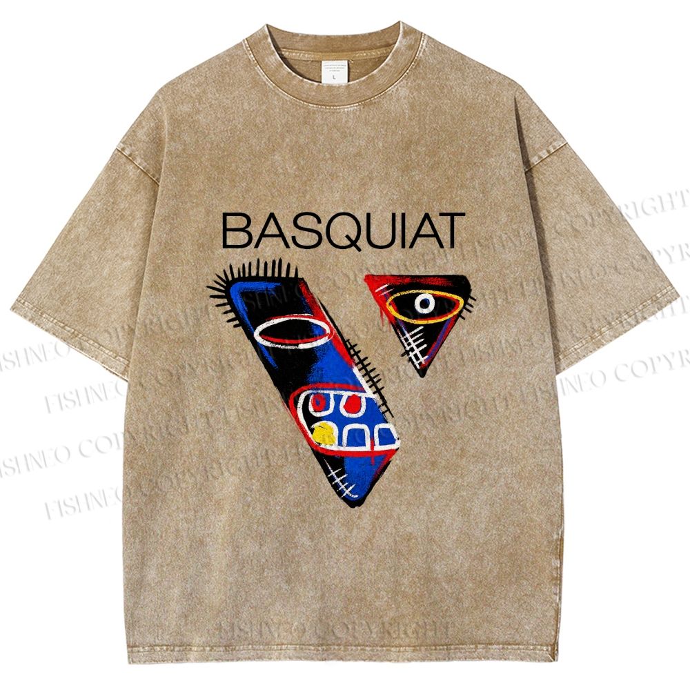 Unisex Jean-Michel Basquiat Face Graffiti Printed Washed Tee