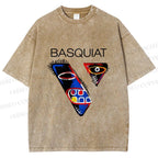 Unisex Jean-Michel Basquiat Face Graffiti Printed Washed Tee
