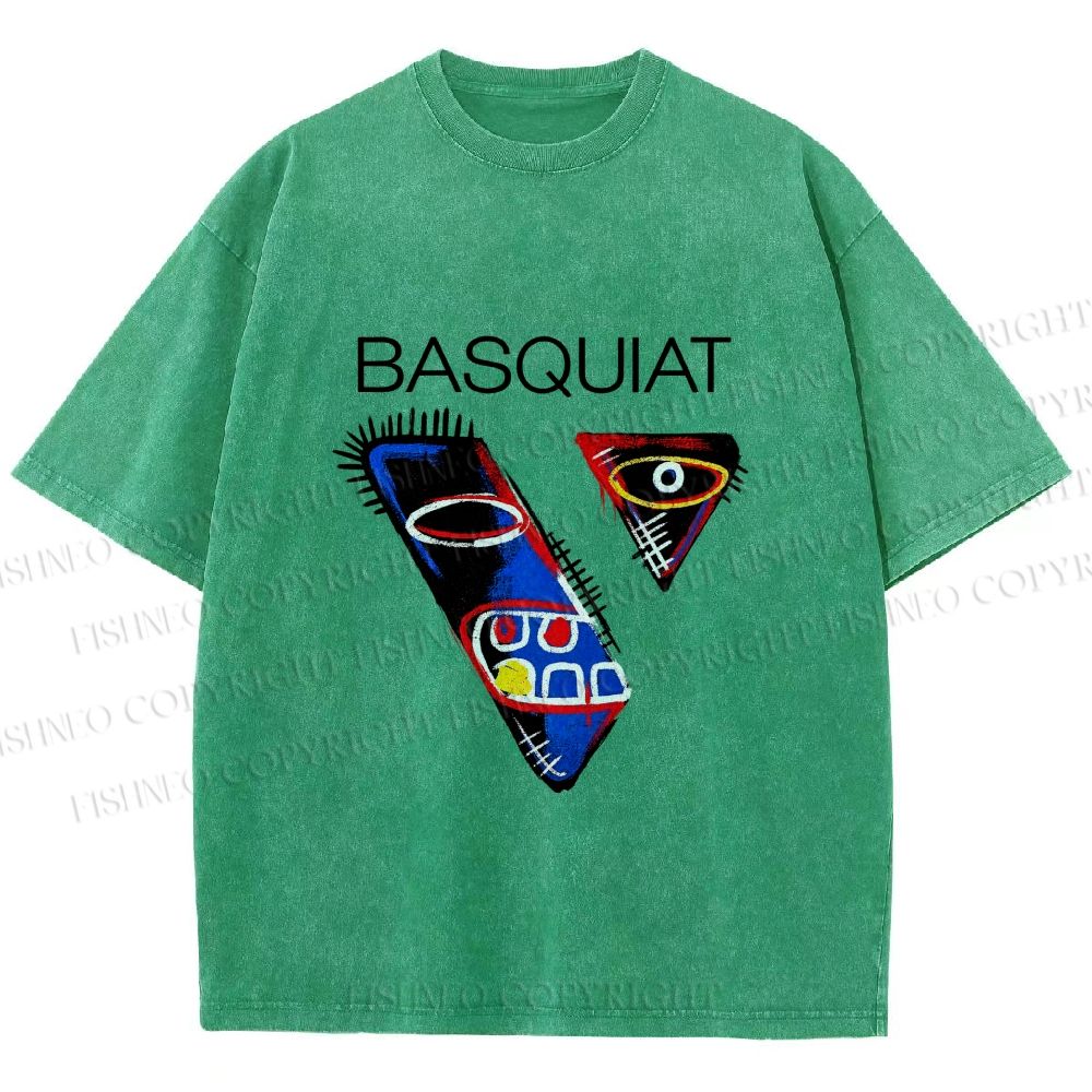 Unisex Jean-Michel Basquiat Face Graffiti Printed Washed Tee