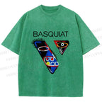 Unisex Jean-Michel Basquiat Face Graffiti Printed Washed Tee
