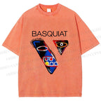 Unisex Jean-Michel Basquiat Face Graffiti Printed Washed Tee