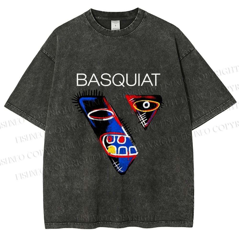 Unisex Jean-Michel Basquiat Face Graffiti Printed Washed Tee