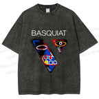 Unisex Jean-Michel Basquiat Face Graffiti Printed Washed Tee