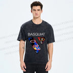 Unisex Jean-Michel Basquiat Face Graffiti Printed Washed Tee