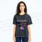 Unisex Jean-Michel Basquiat Face Graffiti Printed Washed Tee