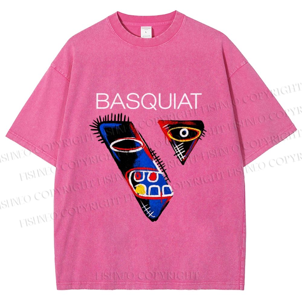 Unisex Jean-Michel Basquiat Face Graffiti Printed Washed Tee