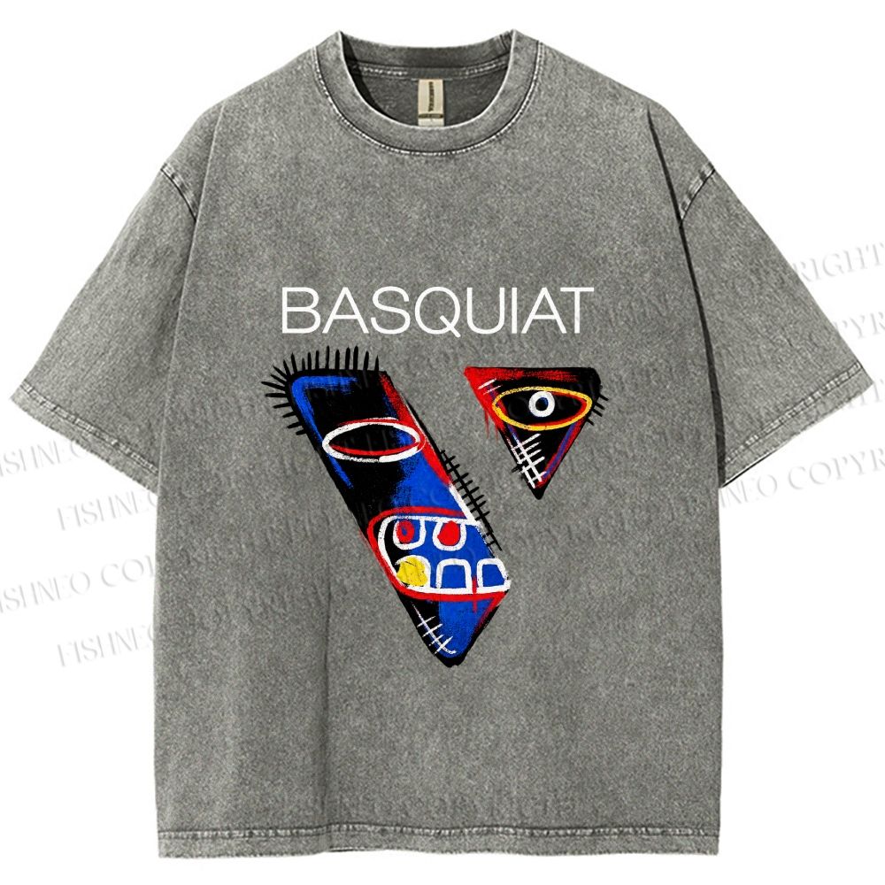 Unisex Jean-Michel Basquiat Face Graffiti Printed Washed Tee