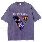 Unisex Jean-Michel Basquiat Face Graffiti Printed Washed Tee