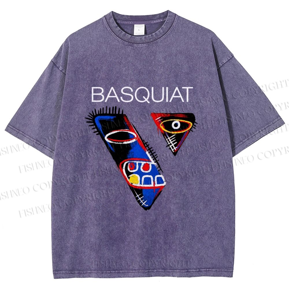 Unisex Jean-Michel Basquiat Face Graffiti Printed Washed Tee