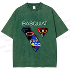 Unisex Jean-Michel Basquiat Face Graffiti Printed Washed Tee