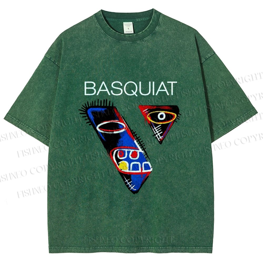Unisex Jean-Michel Basquiat Face Graffiti Printed Washed Tee