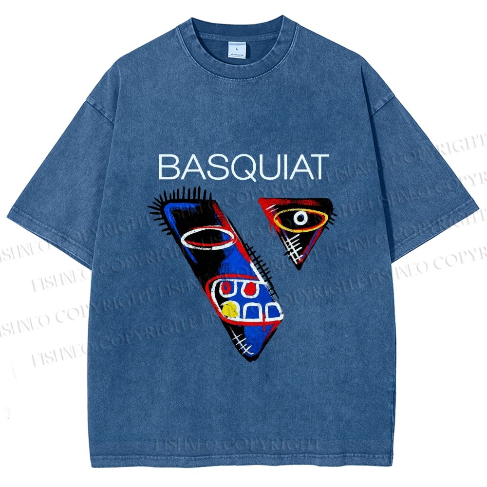 Unisex Jean-Michel Basquiat Face Graffiti Printed Washed Tee
