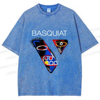 Unisex Jean-Michel Basquiat Face Graffiti Printed Washed Tee