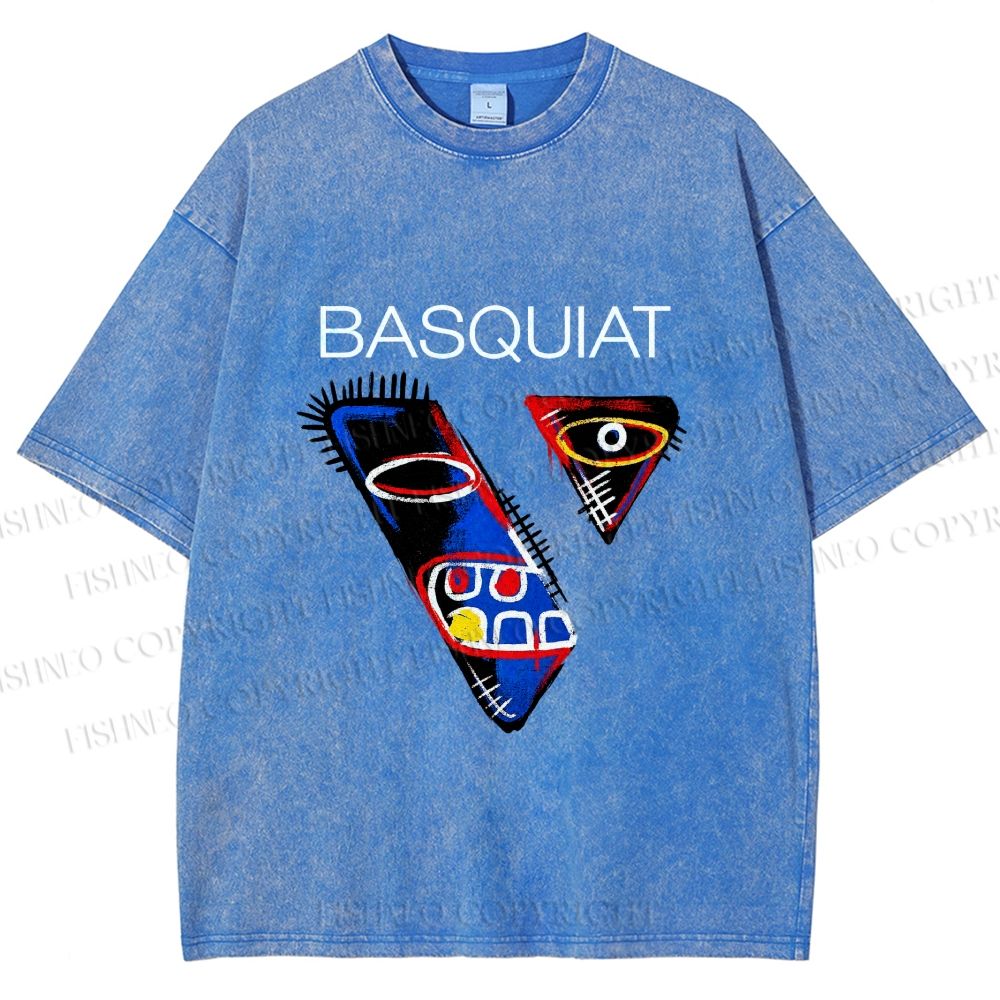 Unisex Jean-Michel Basquiat Face Graffiti Printed Washed Tee