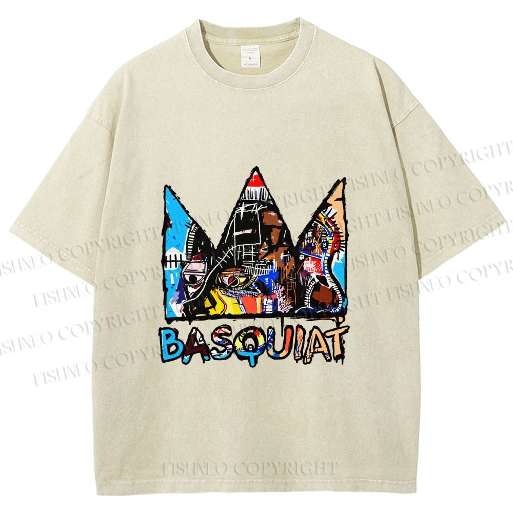 Unisex Jean-Michel Basquiat Crown Printed Washed Tee