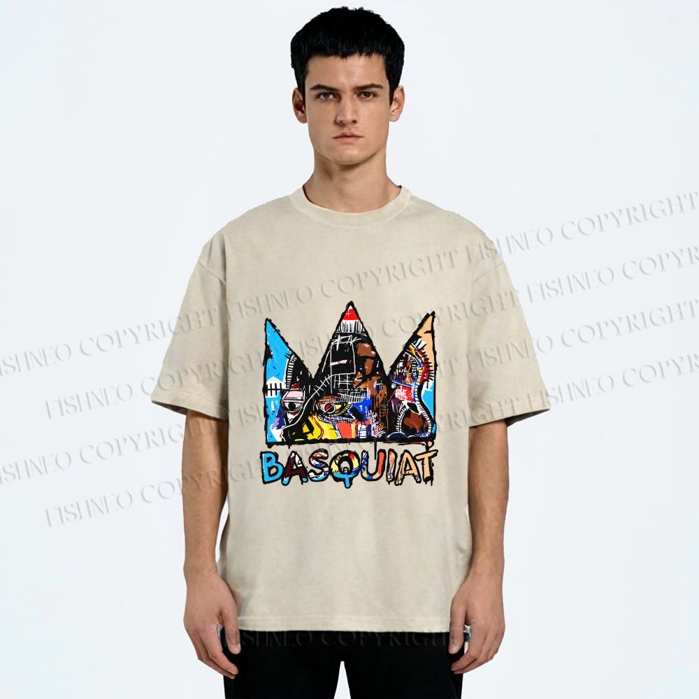 Unisex Jean-Michel Basquiat Crown Printed Washed Tee