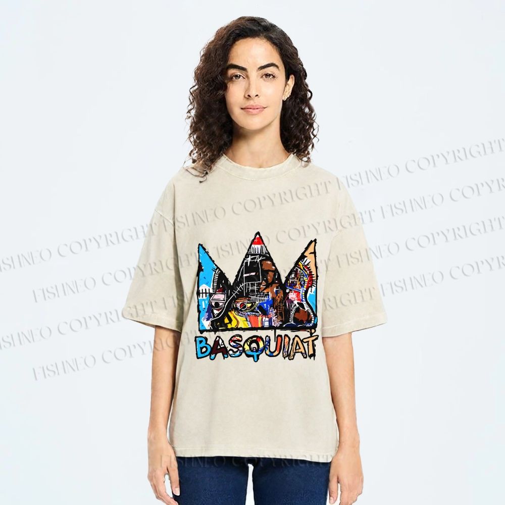 Unisex Jean-Michel Basquiat Crown Printed Washed Tee