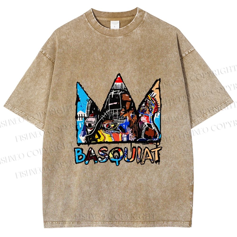 Unisex Jean-Michel Basquiat Crown Printed Washed Tee
