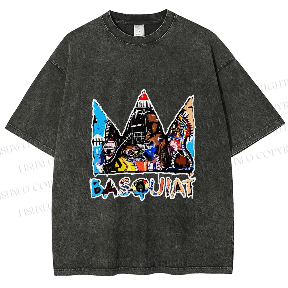 Unisex Jean-Michel Basquiat Crown Printed Washed Tee