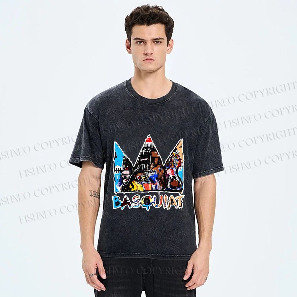 Unisex Jean-Michel Basquiat Crown Printed Washed Tee
