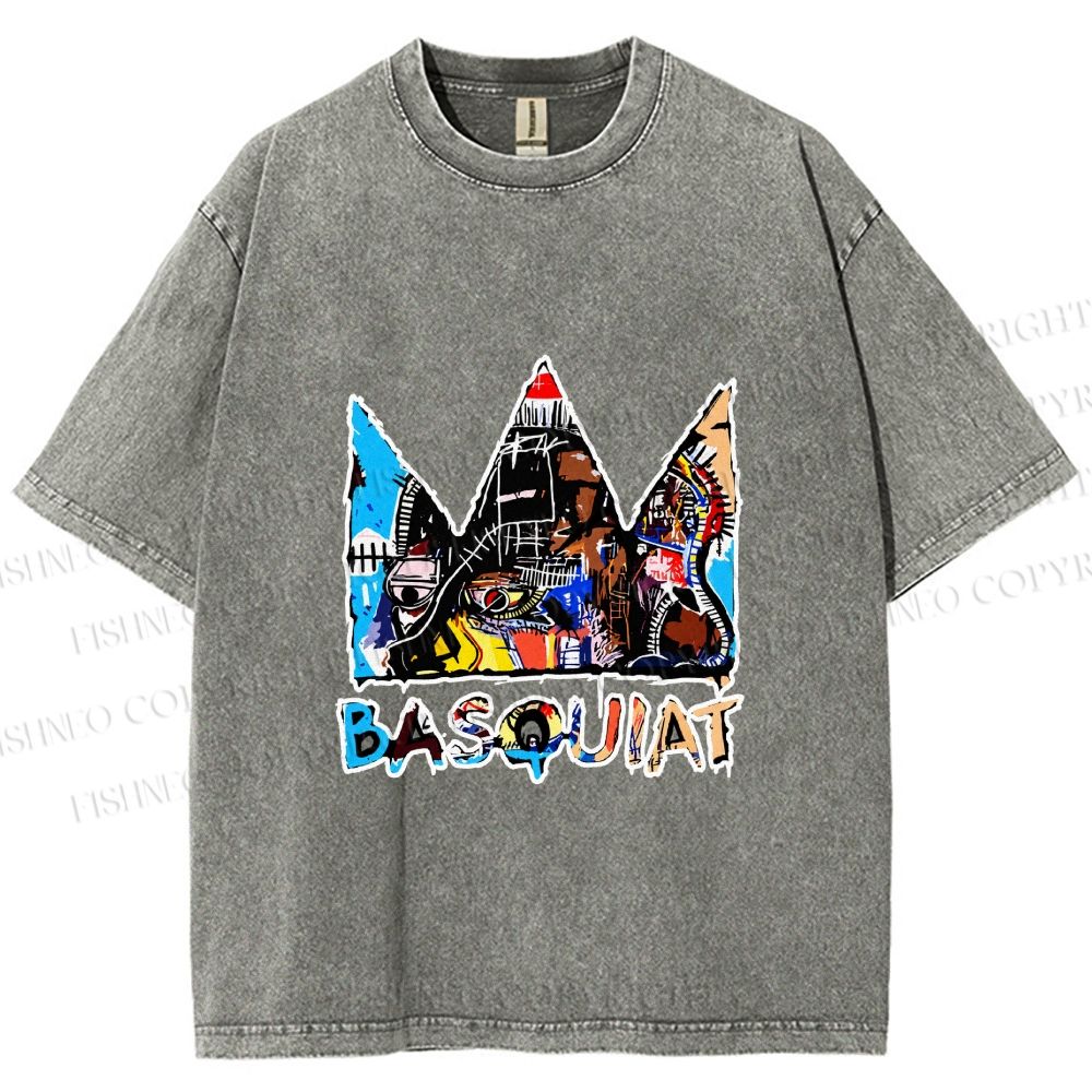 Unisex Jean-Michel Basquiat Crown Printed Washed Tee