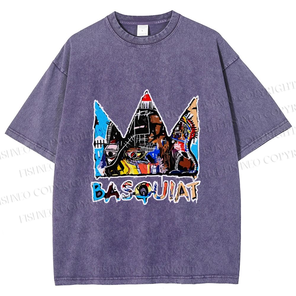 Unisex Jean-Michel Basquiat Crown Printed Washed Tee