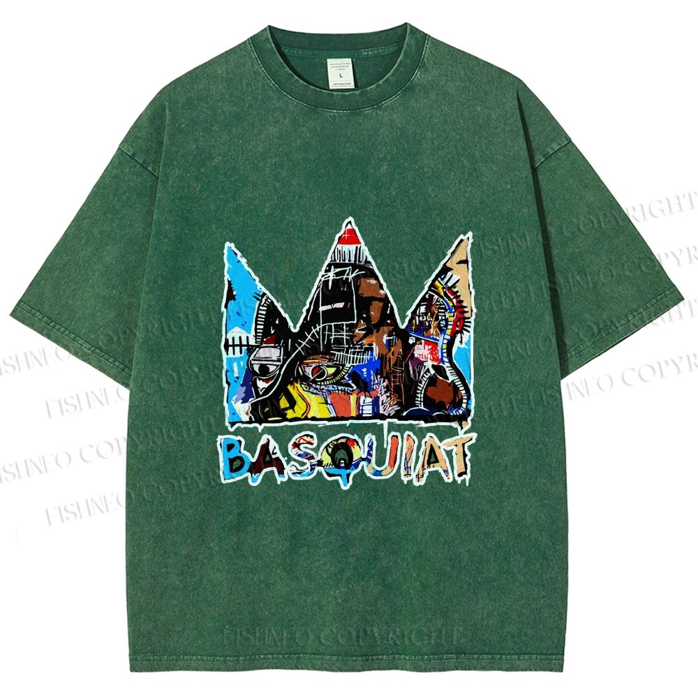 Unisex Jean-Michel Basquiat Crown Printed Washed Tee