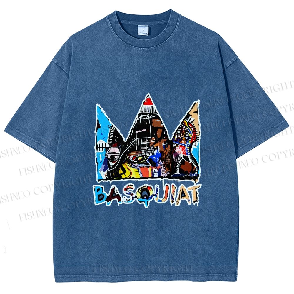 Unisex Jean-Michel Basquiat Crown Printed Washed Tee