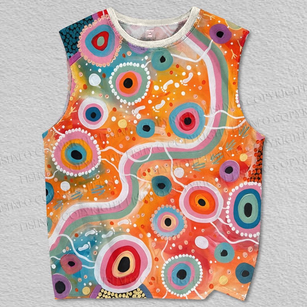 Unisex Yayoi Kusama Style Dots Orange Art Printed Tank Top