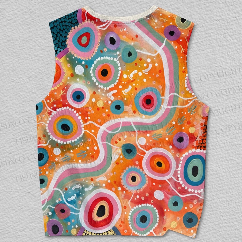 Unisex Yayoi Kusama Style Dots Orange Art Printed Tank Top