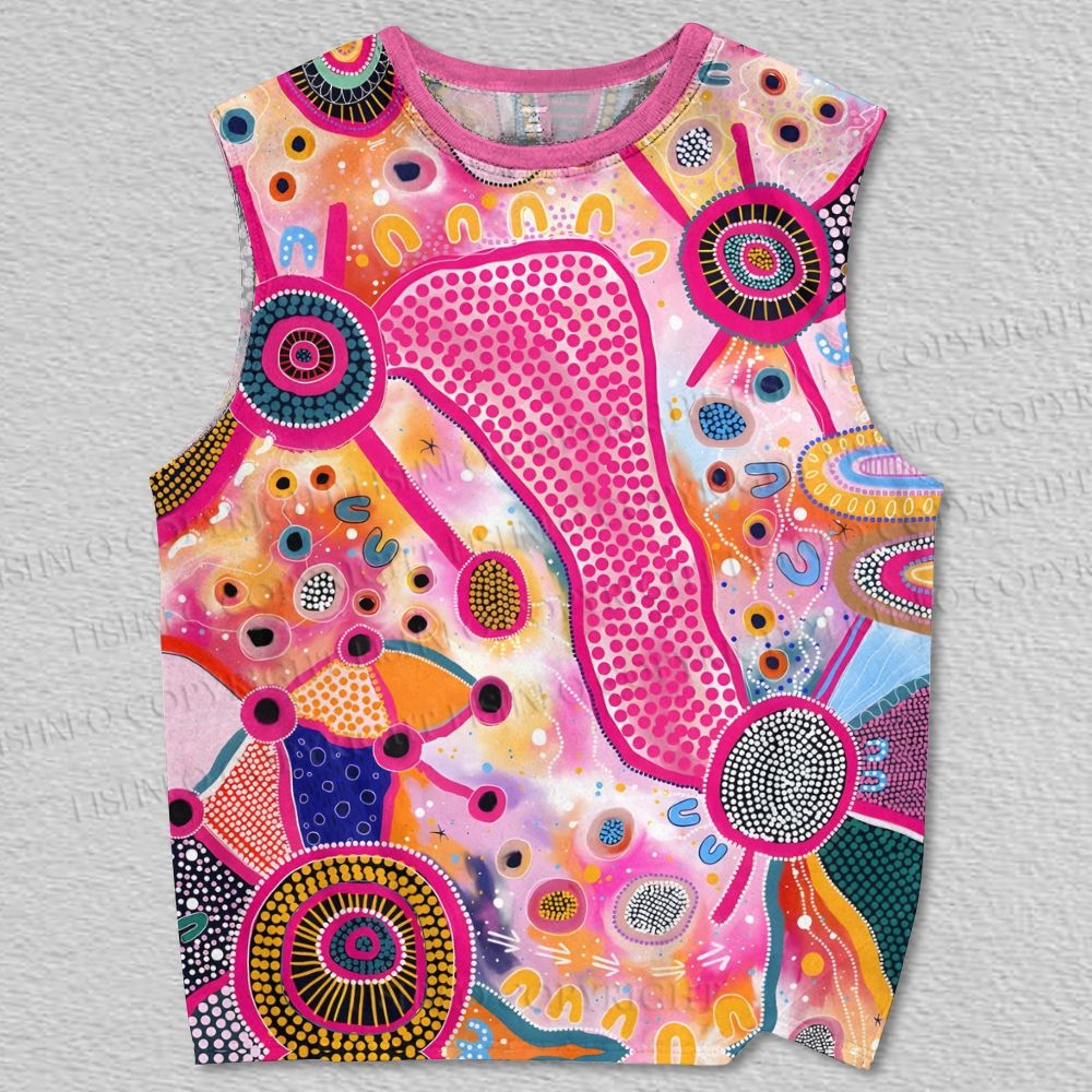 Unisex Yayoi Kusama Style Dots Pink Art Printed Tank Top