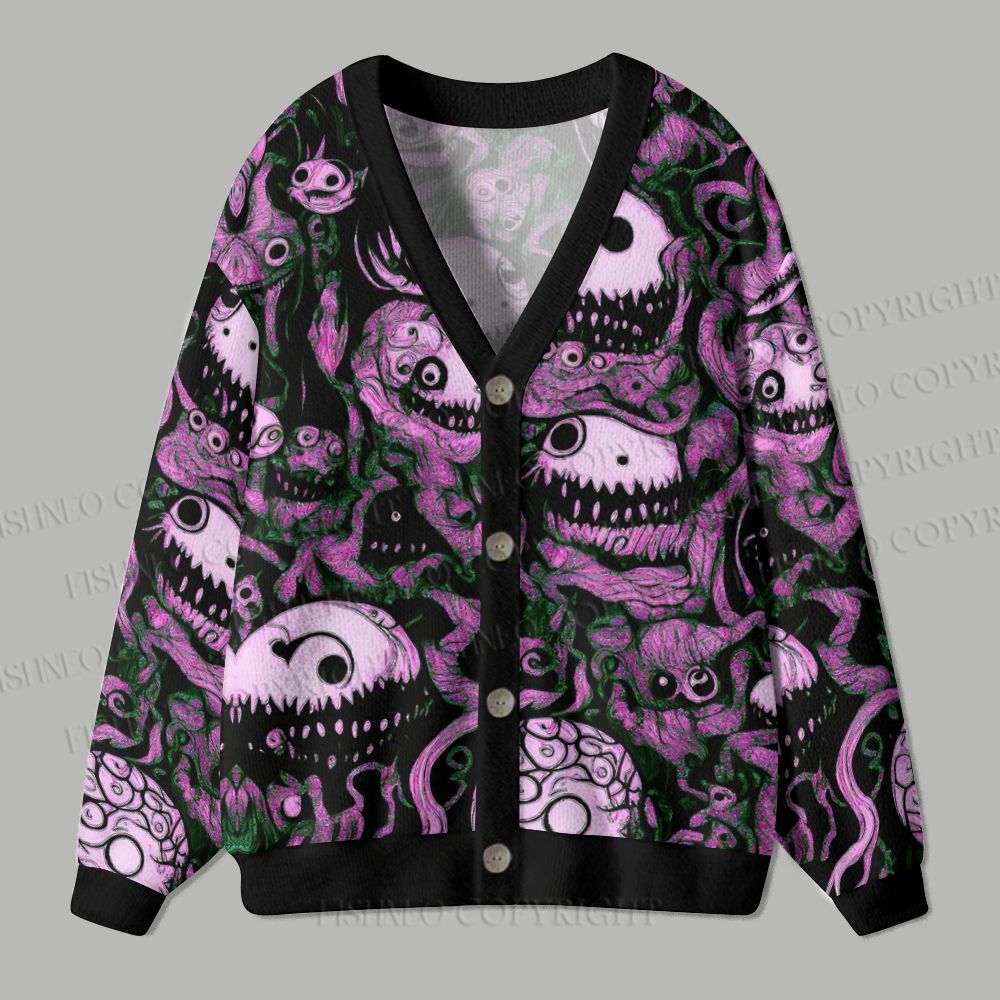 Horror Doodle Art Ugly Cardigan Sweater
