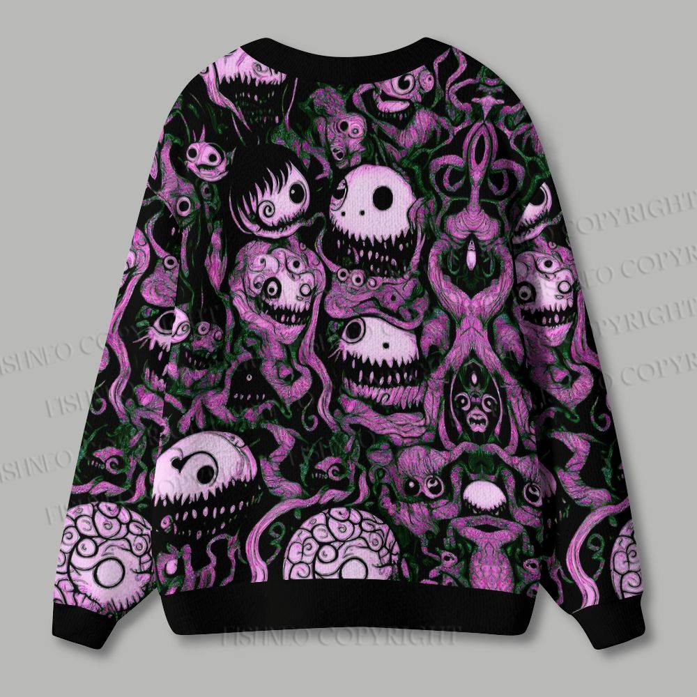 Horror Doodle Art Ugly Cardigan Sweater