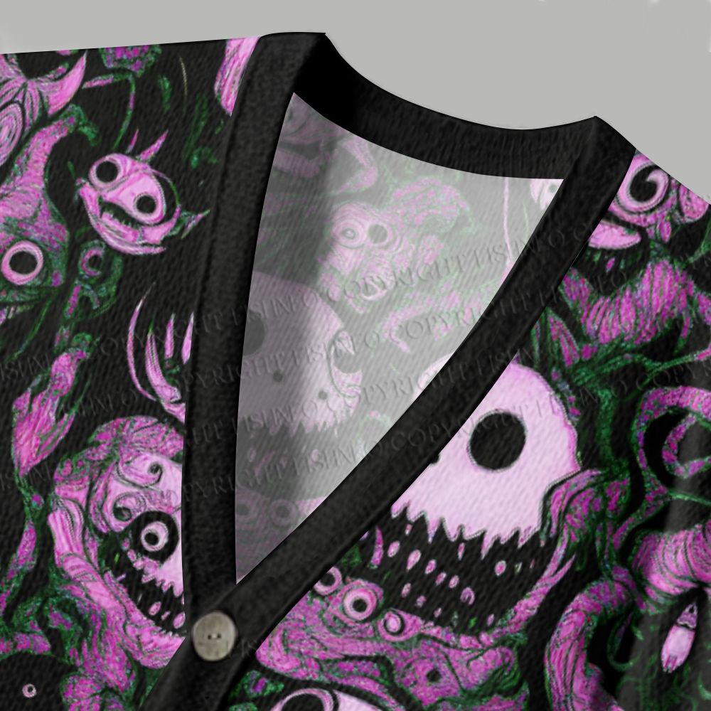 Horror Doodle Art Ugly Cardigan Sweater