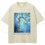 Unisex Klimt Blue Tree Printed Washed Tee