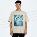 Unisex Klimt Blue Tree Printed Washed Tee