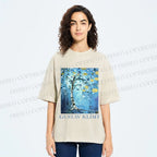 Unisex Klimt Blue Tree Printed Washed Tee