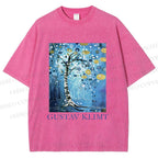 Unisex Klimt Blue Tree Printed Washed Tee
