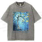 Unisex Klimt Blue Tree Printed Washed Tee