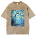 Unisex Klimt Blue Tree Printed Washed Tee
