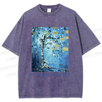 Unisex Klimt Blue Tree Printed Washed Tee