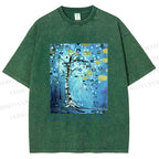 Unisex Klimt Blue Tree Printed Washed Tee