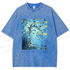 Unisex Klimt Blue Tree Printed Washed Tee
