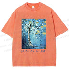 Unisex Klimt Blue Tree Printed Washed Tee