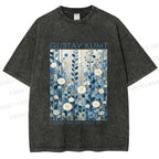 Unisex Klimt Blue Flowers Printed Washed Tee